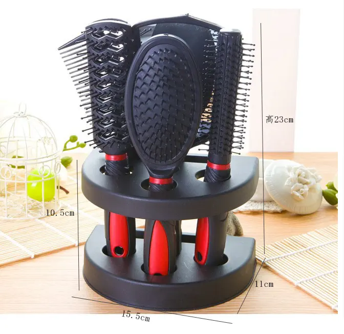 2023 Professional Salon Hair Brush Cutting Comb Sets Hair Styling Tool With Mirror And Holder Stand 5pcs