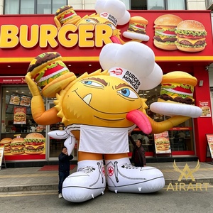 Mascotte géante gonflable de serveur de hamburger de 6 m de haut pour la publicité des magasins de restauration rapide - Product Image 1