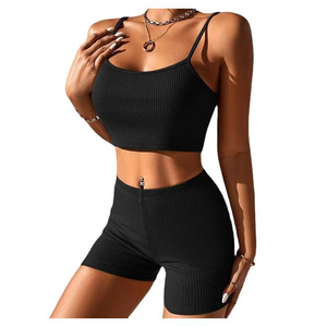 Conjunto de pantalones cortos de dos piezas de verano, ropa de salón, conjunto de pantalones cortos de aperitivos para mujer, conjunto de pantalones cortos de gimnasio de 2 piezas - Product Image 1