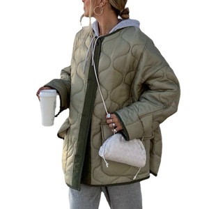 Parka corto verde invernale da donna Casual a maniche lunghe cappotti <span class=keywords><strong>senza</strong></span> colletto da donna con tasca spessa giacca calda top da donna - Product Image 1