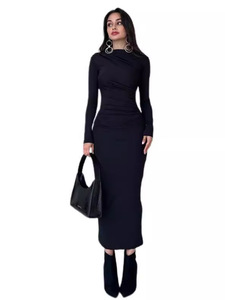 2025 printemps automne femmes élégante longue robe de hanche nouvelle européenne américaine pour <span class=keywords><strong>Amazon</strong></span> transfrontalière mince haut sens couleur unie - Product Image 5