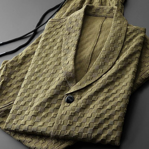 Abiti estivi a <span class=keywords><strong>maniche</strong></span> <span class=keywords><strong>corte</strong></span> Casual e traspirante alla moda camicie con bottoni con bottoni a scacchi da corsa Comfort Set da <span class=keywords><strong>uomo</strong></span> in due pezzi - Product Image 4