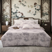 Ensemble de literie imprimé en gros, ensemble quatre pièces en fibre de bambou, impression numérique, design floral, ensembles de draps pour toutes les saisons