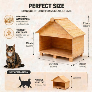 Casa de Madera para Gatos para Exteriores, Impermeable, Refugio Grande para Gatos, Protección contra la Lluvia y la Sombra, Refugio Elevado para Gatos Silvestres - Product Image 3