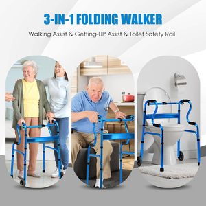 <span class=keywords><strong>Déambulateur</strong></span> pliant 3-en-1 MSMT avec roues de 5 pouces, robuste, capacité de 200 kg, barre de sécurité pour toilettes, aide à la mobilité étroite pour seniors - Product Image 2