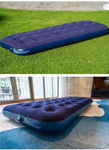 Matelas pneumatique portable de camping de haute qualité, 24 trous, taille simple, bleu, écologique, en PVC floqué, lit gonflable - Product Image 4