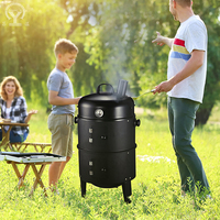 Barbecue à charbon de bois sans fumée 3 en 1 luxueux en acier chromé, grille de cuisson, fumoir, 3 étages, tour verticale, baril BBQ