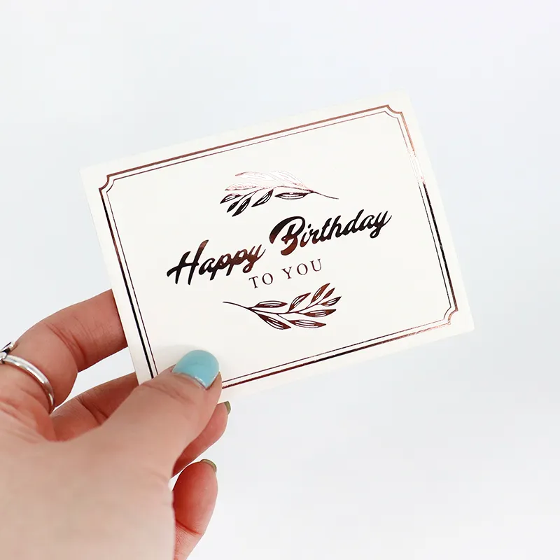 Tarjeta de felicitación de feliz cumpleaños, impresión personalizada en oro, Bluk, invitación de boda, tarjeta de agradecimiento con logotipo para negocios