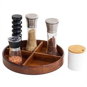 ถาดหมุนไม้ไผ่ทรงกลมแบบ Lazy Susan พร้อมแท่นเหล็กแบ่งส่วนสำหรับจัดเก็บบนเคาน์เตอร์ - Product Image 3