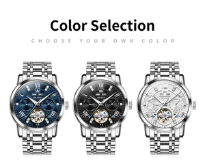 OLEVS Men's <b>Watches</b> <b>Skeleton</b> Flywheel <b>Automatic</b> Mechanical Original Wristwatch for Man Waterproof Luminous Perpetual Calendar - Product Image 6