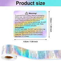 Étiquettes d'avertissement personnalisées holographiques pour cire fondante, autocollantes, imperméables, arc-en-ciel, pour bougies, en rouleau, pour pots et coupelles