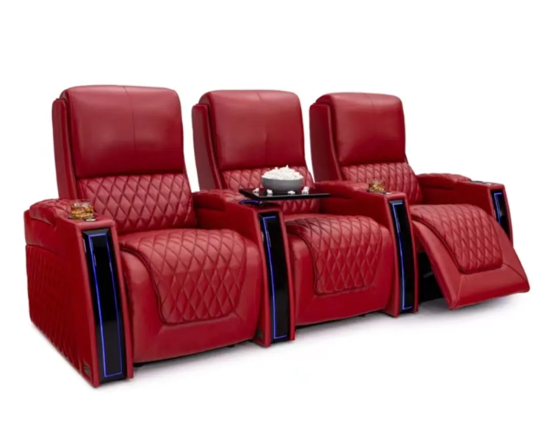 مقاعد كهربائية بأحدث تصميم في 2024 للبيع المباشر من المصنع مقاعد جلد أصلية مقاعد سينما منزلية كرسي كرسي قابل للإمالة أثاث مسرح أفلام
