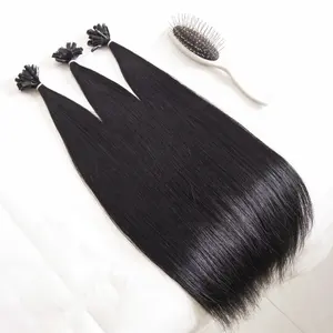 Extensiones de cabello humano ruso Natural virgen alineada con cutícula de punta plana de queratina I/V/U/Y/de alta calidad