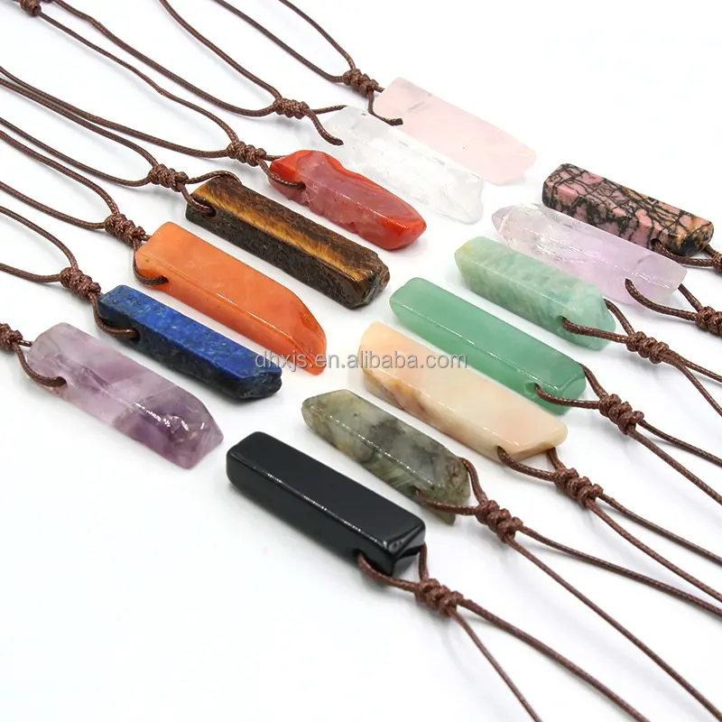 wholesale price natural irregular stone crystal pendants handmade rope woven necklace