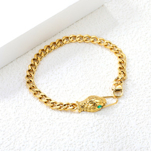 Conjunto de Collar y Pulsera con Cabeza de Serpiente, 45cm y 18cm, Chapado en Oro con Circonio Verde, para Fiestas, Joyería de Moda - Product Image 4