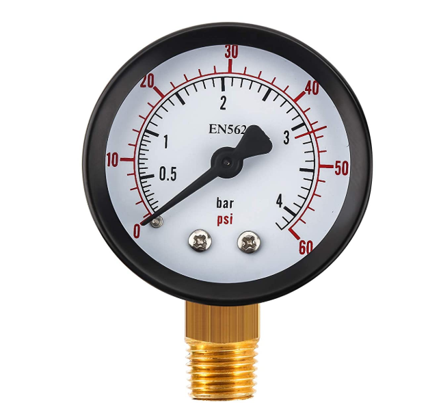 逆圧ボトルフィラーケグレギュレーター圧力計、0-60psi CO2圧力計