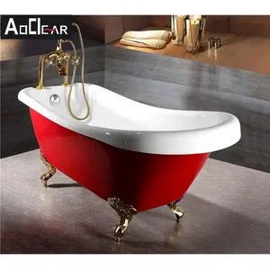 Aokeliya Luxury Red Whirlpool Tub And Shower Combination Clawfoot Freestanding Bathtub For 1 Or 2 Persons