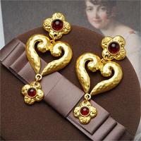 Boucles d'oreilles pendantes en alliage de luxe vintage pour femmes bijoux de déclaration de texture martelée creuse de coeur d'amour à la mode