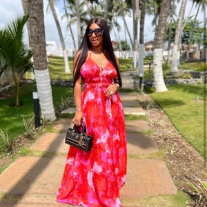 Summer New Women's Printed Backless Dress Casual Floral XXS Size Floor Length Korean Style Puff Sleeves Eco-Friendly for Natural - Product Image 6