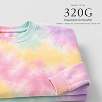 HuaYi GOTS&OEKO-TEX Livraison Rapide Sweat-shirt Col Rond en Coton Biologique Tricoté 320GSM Teinture Tie-Dye Arc-en-Ciel Pastel OEM ODM Printemps Automne