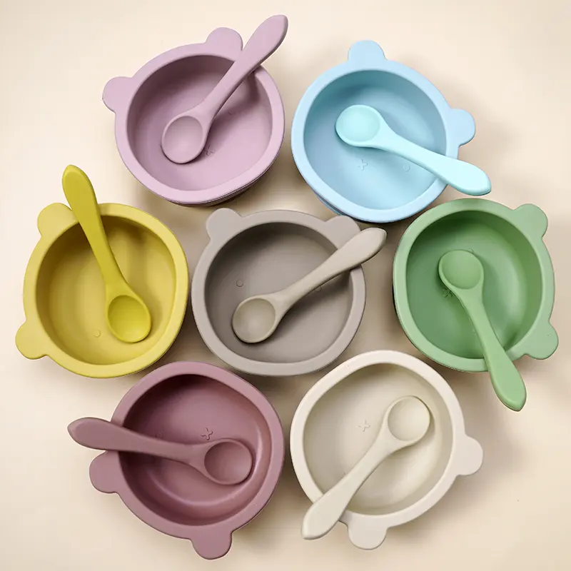 Großhandel Tier förmige Silikon Baby Bowl Umwelt freundliche Silikon Baby Löffel Bunte Silikon Baby Geschirr