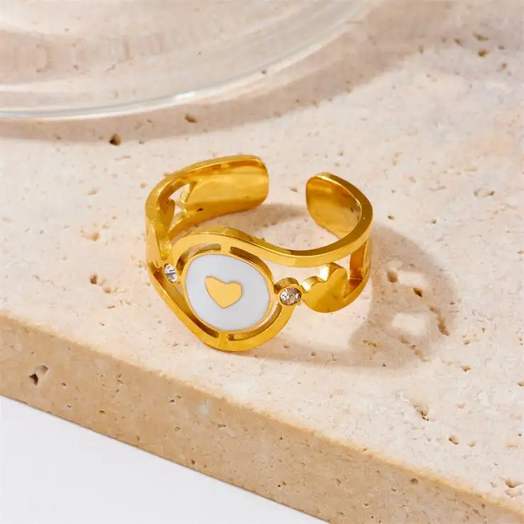 Bijoux fantaisie anneaux coeur coeur rond ouvert réglable anneau en acier inoxydable pour les femmes YRS292