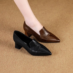 Moncheer – Escarpins d'été pour <span class=keywords><strong>femme</strong></span> en cuir véritable texturé, à enfiler, bout pointu, talon moyen, confortables, respirants et légers - Product Image 5