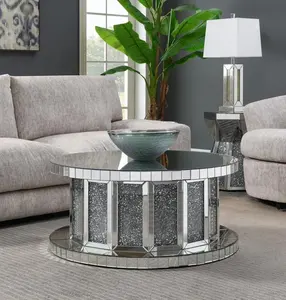 2022 New arrival tempered glass top mirrored coffee table rectangle tea table with diamond crushed for living room