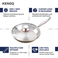 Poêle à frire en acier inoxydable de qualité alimentaire OEM, 28 cm, fond extra-épais à trois couches, facile à nettoyer, non toxique, pour la cuisine à domicile, écologique
