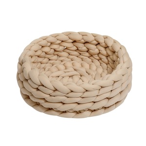 Queeneo hecho a mano grueso tejido a máquina lavable para gatos cama suave para dormir redondo algodón tubo Donut gigante tejido trenzado mascota sofá cama - Product Image 4