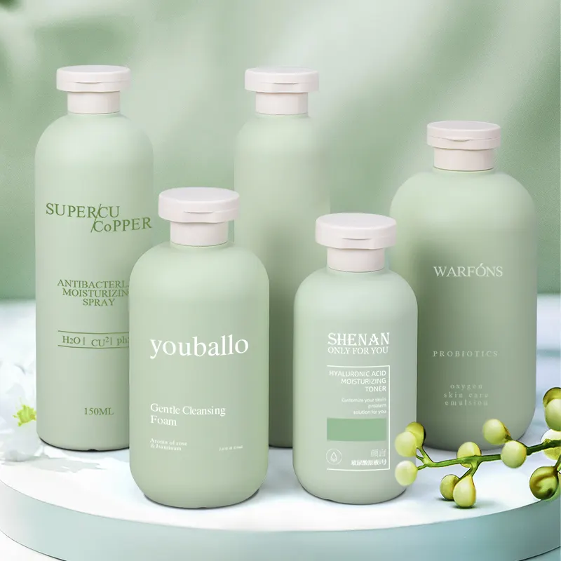 Luxury Green Cosmetic Skincare Squeeze Bottle Flip Top Cap Empty Shampoo Conditioner Body Lotion Pump Packaging Skin Care