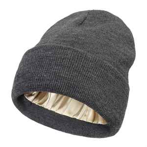 Cuffed Knitted Women Silk Satin Inside <b>Lined</b> Beanies Hat Beanie With Satin Lining Inside for Winter - Product Image 6