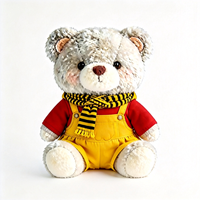 Peluche Ours Gris Kawaii, Adorable Animal en Peluche avec Écharpe Rayée et Salopette Jaune, Doux et Moelleux