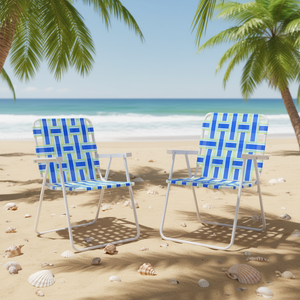 Set di Sedie da Spiaggia Pieghevoli Blu con Telaio in Alluminio e Tessuto in Poliestere, Sedia Lounge per Spiaggia, Campeggio e Giardino - Product Image 2