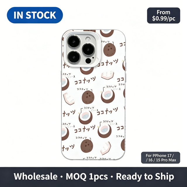 Lovely Japanese Cute Coconut Full Pattern Clear TPU Case, Summer Cartoon Phone Cover for iPhone 17 16 15 14 13 Pro Max