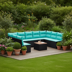 <b>Black</b> Poly Rattan Patio <b>Sofa</b> Set With Cushions Outdoor <b>Garden</b> Furniture Contemporary Design - Product Image 2