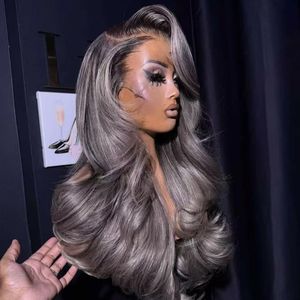 วิกผมแท้สีเทาไฮไลท์หรูหรา 13x4 13x6 HD Lace Frontal  ไร้กาว  ทรงลอนบอดี้เวฟ  แนวผมธรรมชาติ - Product Image 1