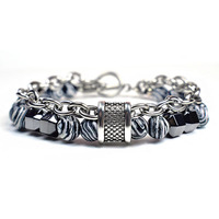 Bracelet de main en acier inoxydable pour femmes et hommes avec perles en pierre naturelle et diamant, motif perle et chiffres