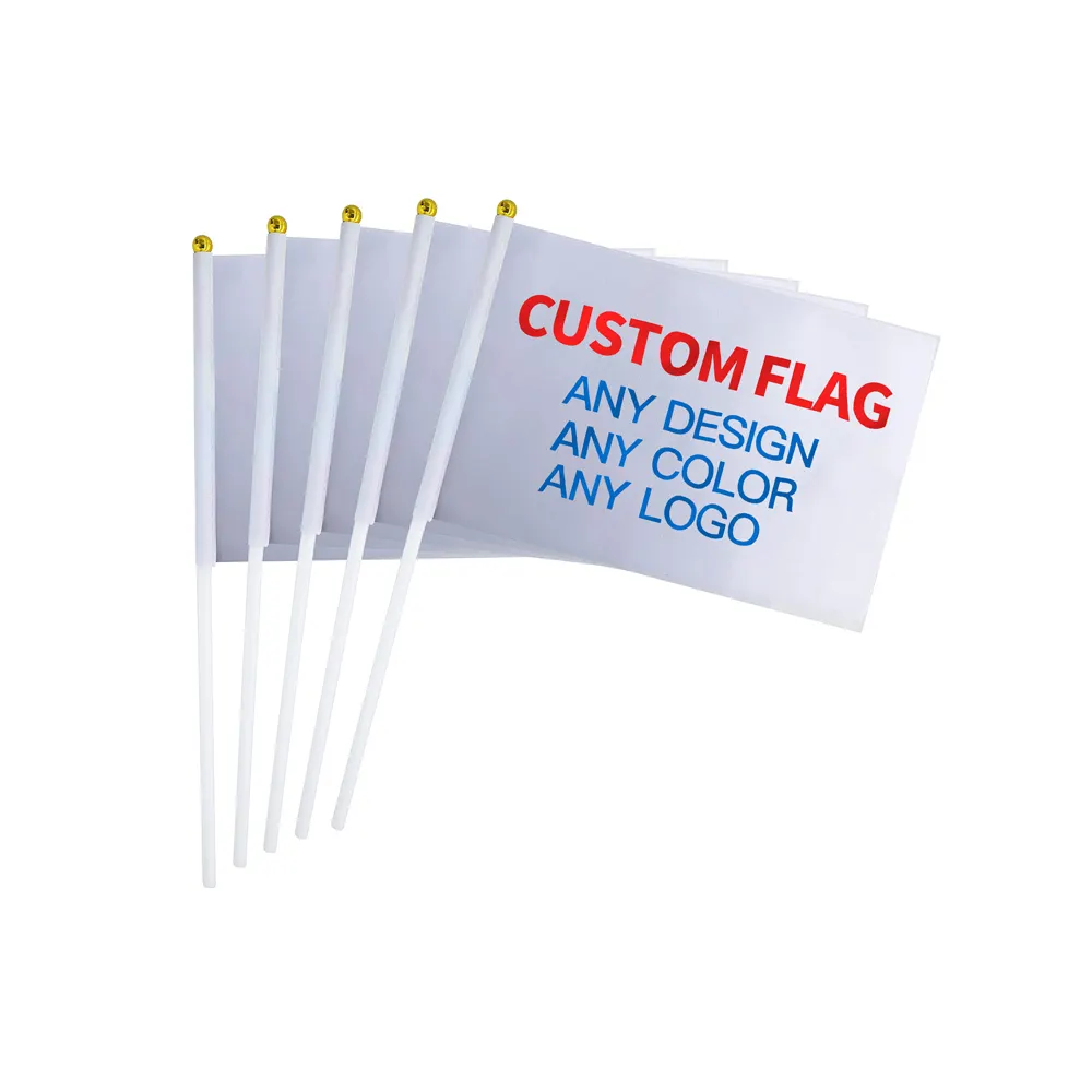 Bendera Tongkat Kustom Bendera Mini Kecil Yang Dipersonalisasi Genggam Bendera Bergelombang dengan Tiang Plastik