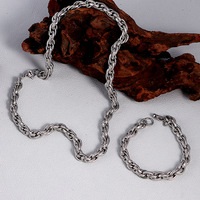 Ensemble de bijoux pour homme en acier inoxydable massif : collier et bracelet à maillons cubains et chaîne torsadée avec fermoir double