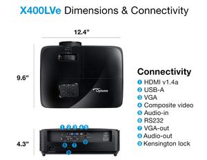 R Optoma x400lve XGA máy chiếu chuyên nghiệp <span class=keywords><strong>4000</strong></span> lumens lên đến 15,000 giờ đèn cuộc sống được xây dựng trong loa - Product Image 4