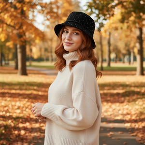 หมวกบักเก็ตกำมะหยี่แฟชั่น ประดับเพชรเต็มใบ หมวกชาวประมงระยิบระยับ หมวกกำมะหยี่กลิตเตอร์สุดหรู - Product Image 3