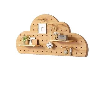 Custom Made Solid <b>Wood</b> <b>Pegboard</b> Wall Hanging Panel White Polygon Shape Punch Free Wall Mounted Storage Rack For Living Room - Product Image 5