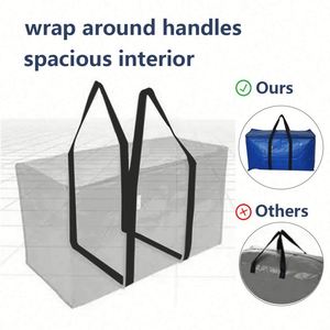 Bolsas de Almacenamiento Resistentes, Paquete de 6, Bolsas de Mudanza Extra Grandes con Cremalleras y Asas de Transporte, Bolsa Tejida de Polipropileno, Plegable, Azul, BSCI Moderno - Product Image 5