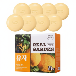 Savon en barre Happy Bath Real Garden Vitamine Yuzu 90g, hydratant, forme solide, lot de 8 pièces à prix réduit - Product Image 1