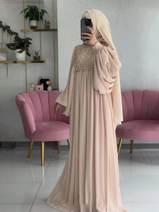 Individuelles Muslimisches Damenkleid, Bescheiden, Lange Ärmel, Bodenlang, Paillettenbesetzt, Bequem, Einfarbig, Chiffon, <span class=keywords><strong>Dubai</strong></span> Abaya Kleid - Product Image 3