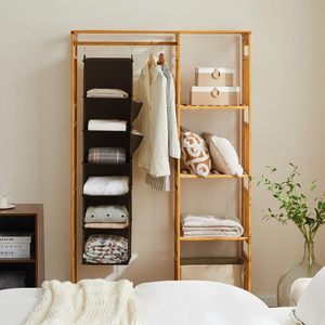 Organisateur de placard suspendu à 6 étagères en tissu marron pour vêtements, à fixer derrière la porte, type crochet mural - Product Image 2