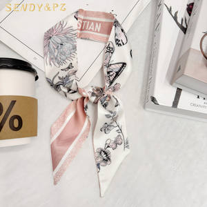 Sommermode Damen 100*6cm Satin Langer Schal Blumen- und Buchstabendruck Taschen-Geschenkbox Dekorative Bänder Schals - Product Image 2