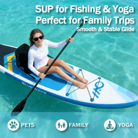 Planche de SUP gonflable bleue et blanche avec siège confortable, planche à pagaie durable pour la pêche et les sports nautiques en plein air