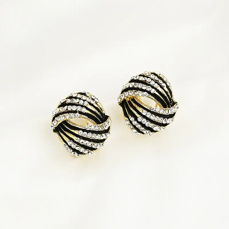 Hanpai Women Black Vintage Stud Earrings Rhinestone Earrings Jewelry Exaggerated Threader Earrings